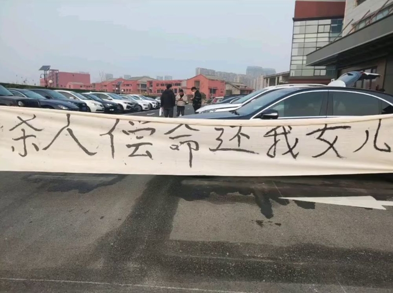 影片開場白，是一條白布做成的橫幅，上面寫著「殺人償命，還我女兒」這8個(gè)黑色的大字。