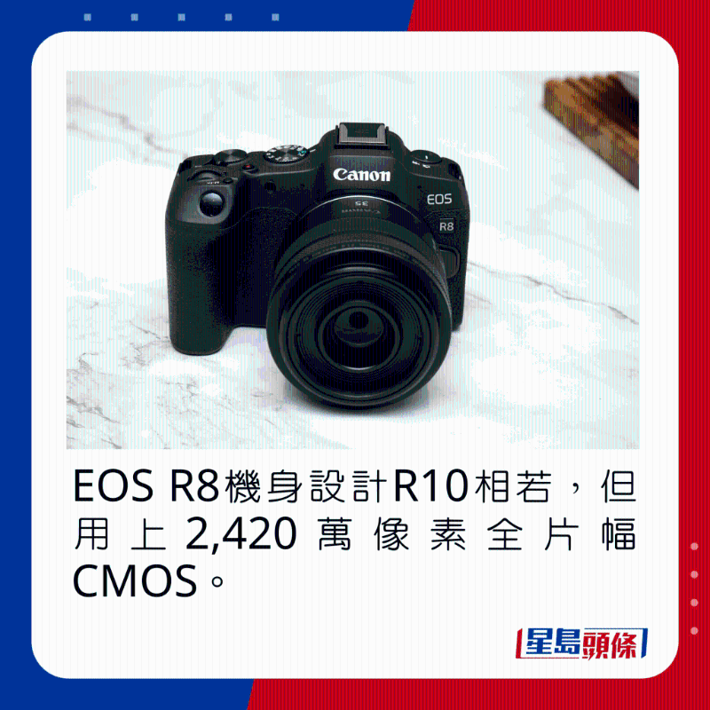EOS R8機身設(shè)計R10相若，但用上2，420萬像素全片幅CMOS。