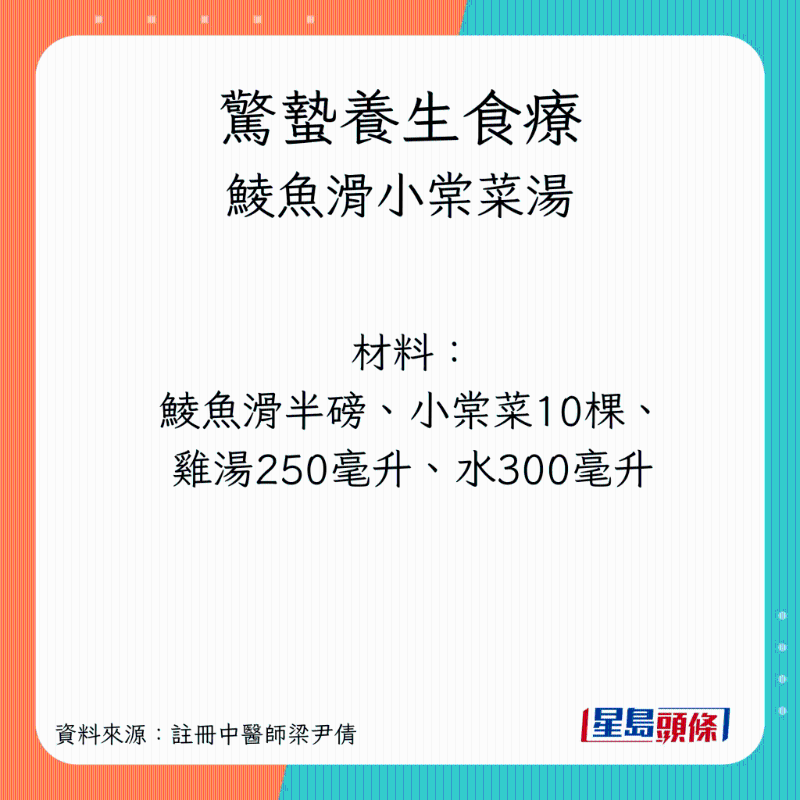 驚蟄養(yǎng)生湯水 鯪魚(yú)滑小棠菜湯 材料