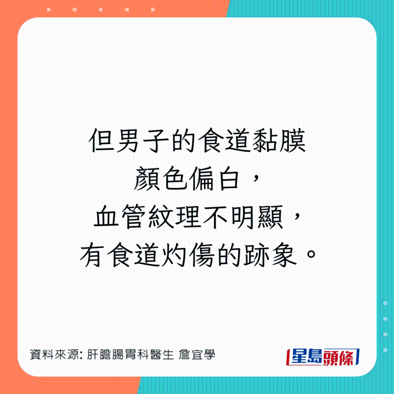 男患者食道灼傷，可惡化成食道癌