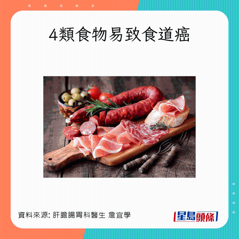 4類食物易致食道癌：腌制或加工食物