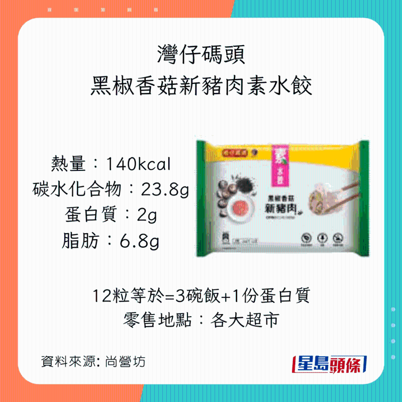 低脂素菜水餃：灣仔碼頭 - 黑椒香菇新豬肉素水餃