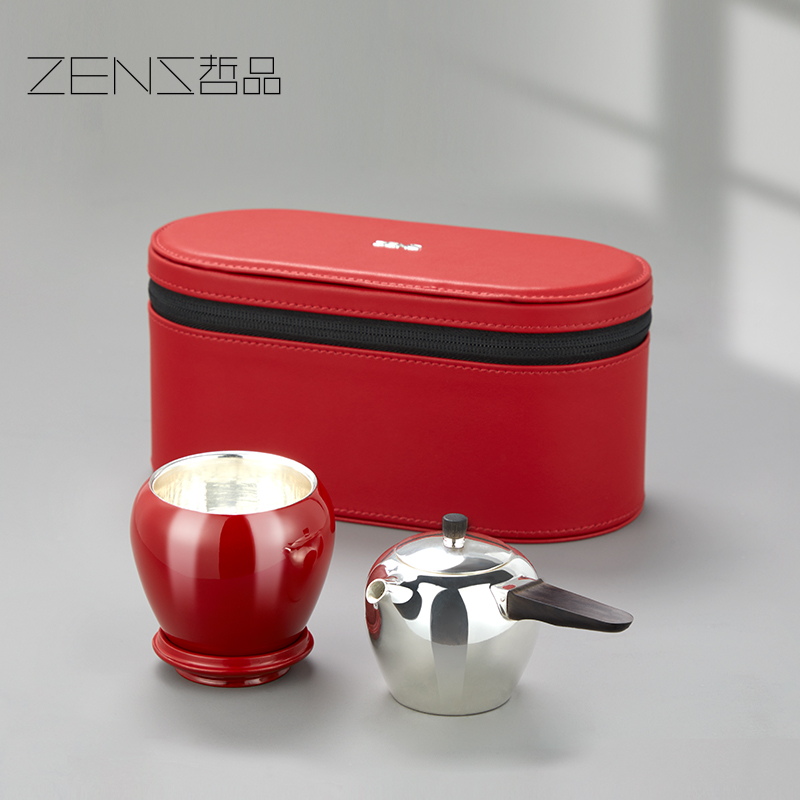 哲式&middot;唐羽單人珊瑚紅色茶具套裝。