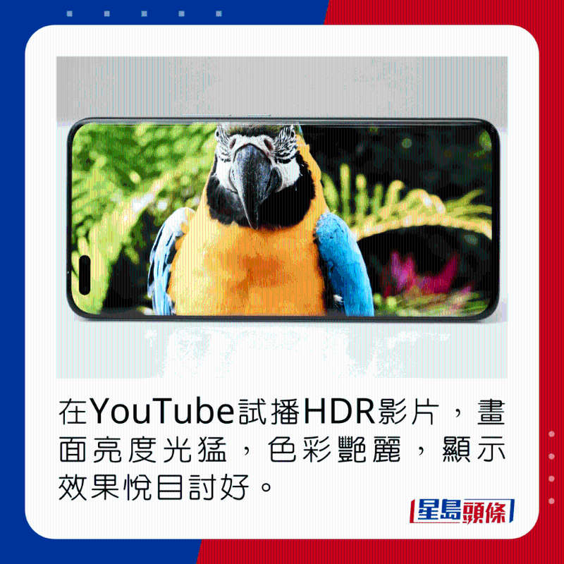 在YouTube試播HDR影片，畫面亮度光猛，色彩艷麗，顯示效果悅目討好。