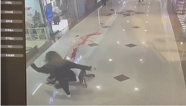 長(zhǎng)發(fā)女踢向疑兇企圖令對(duì)方停手。