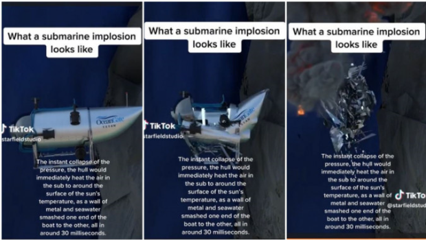網(wǎng)友制作動畫，顯示潛艇瞬間粉碎。
