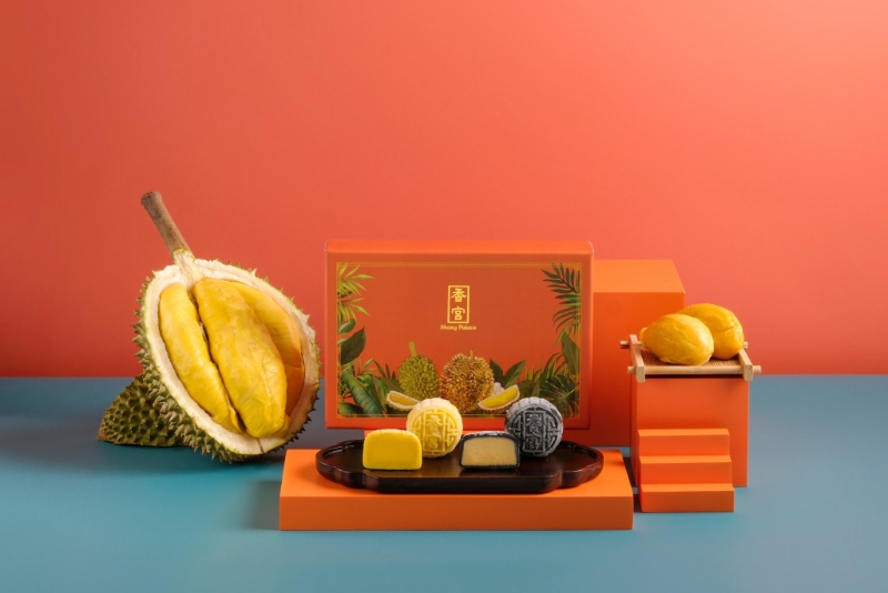 香宮榴蓮冰皮月餅二重奏，包含貓山王及黑刺榴蓮冰皮月餅各3件。 - 副本