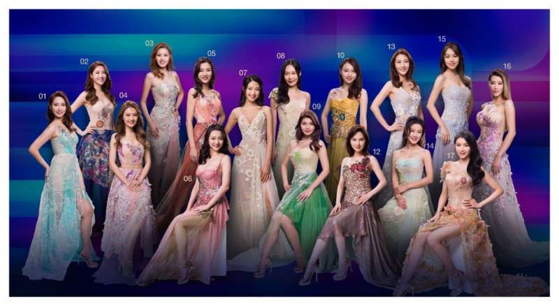 16位佳麗性感晚裝大合照。