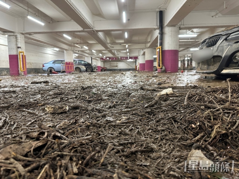 車場滿布泥濘，滿目瘡痍。 梁國峰攝