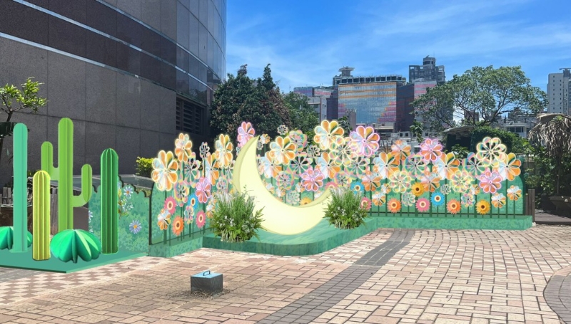 Moko Garden高掛約240個(gè)七彩燈籠，設(shè)彩虹風(fēng)車陣等打卡裝置，呼應(yīng)佳節(jié)。（MO）