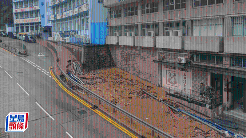 有學(xué)校門前行人路嚴(yán)重?fù)p毀。 梁子健攝