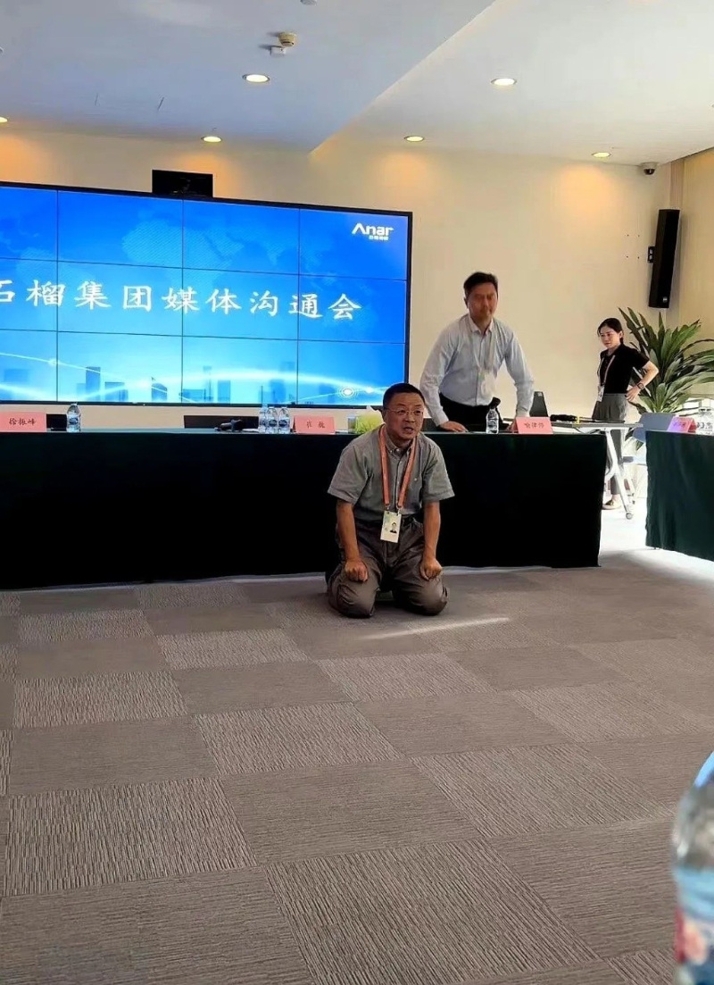 石榴集團(tuán)董事長(zhǎng)崔巍在會(huì)上突然情緒失控跪地，就公司治理權(quán)的變化而出圈而感到羞愧。