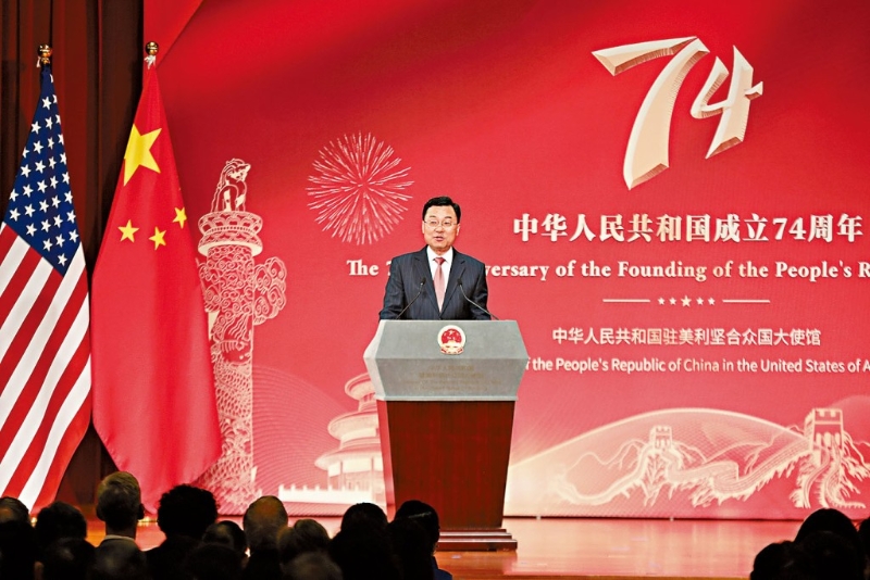 謝鋒在華盛頓出席國慶晚會，指中美關(guān)系回穩(wěn)。