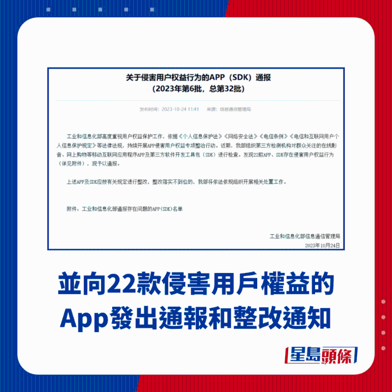 并向22款侵害用戶權(quán)益的App發(fā)出通報(bào)和整改通知
