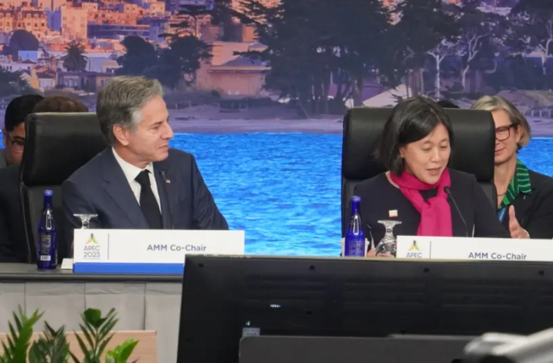 美國國務卿布林肯與美國貿易代表戴琪共同主持APEC部長級會議。 記者徐明月攝