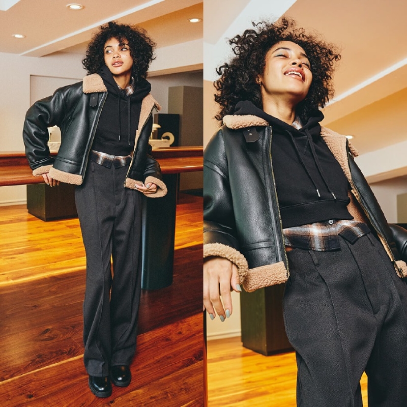 男女裝人氣秋冬服飾，F(xiàn)aux mouton short flight jacket $399