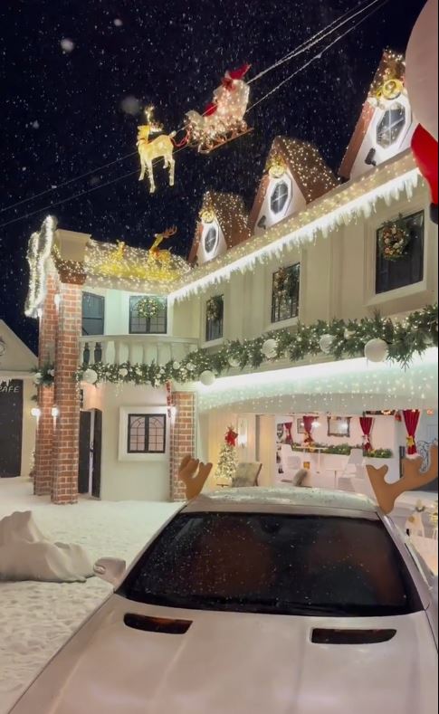 龍岡Blue Concept Cafe&Farm 關(guān)于藍(lán)，于指定時(shí)間落雪，營造大雪紛飛的浪漫氛圍，讓人恍如置身于北歐之中。