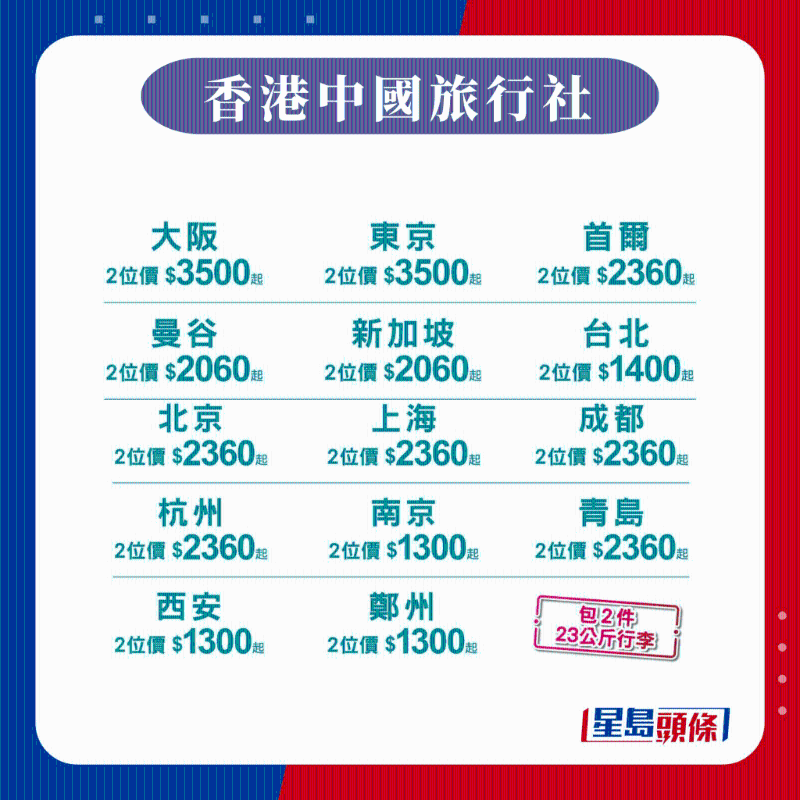 香港中國旅行社：國泰機(jī)票買一送一
