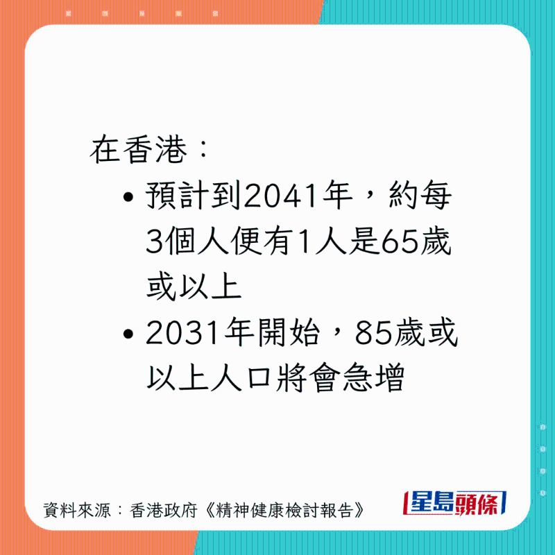 香港到2041年，將有三分之一的人是65歲或以上。