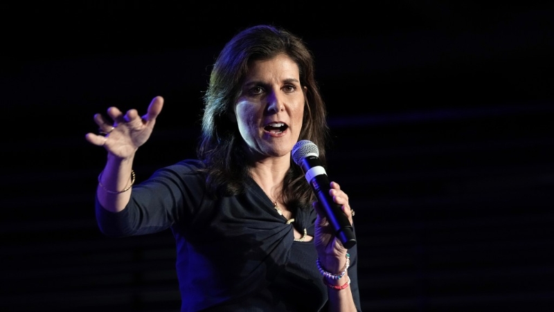 共和黨總統(tǒng)初選主要競(jìng)選人黑利。 美聯(lián)社