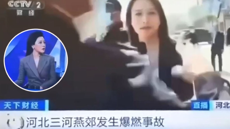 央視總臺(tái)記者在爆炸現(xiàn)場(chǎng)進(jìn)行直播