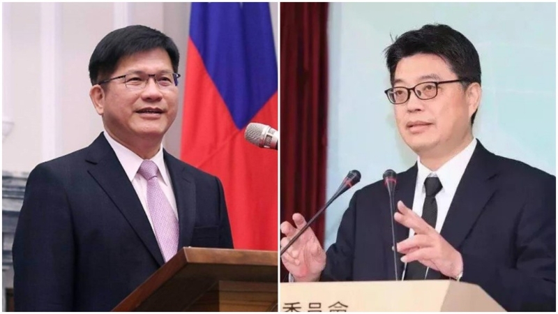 邱垂正（右）傳接陸委會(huì)主委林佳龍（左）任外長(zhǎng)。