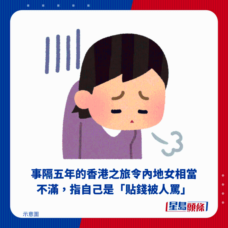 事隔五年的香港之旅令內(nèi)地女相當(dāng)不滿，指自己是“貼錢被人罵”