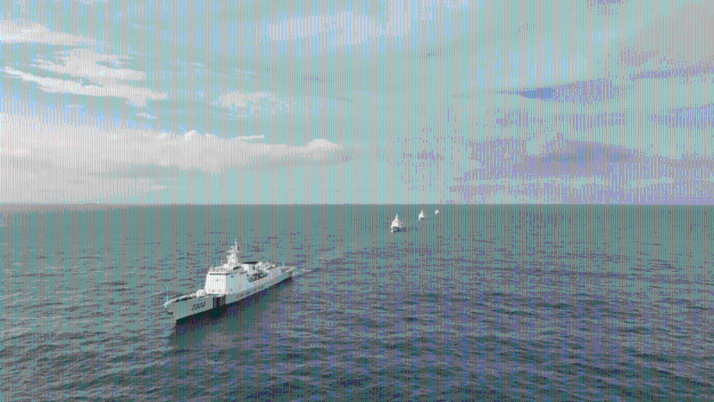 海警2304艦艇編隊(duì)位臺(tái)島以東海域開(kāi)展綜合執(zhí)法演練。