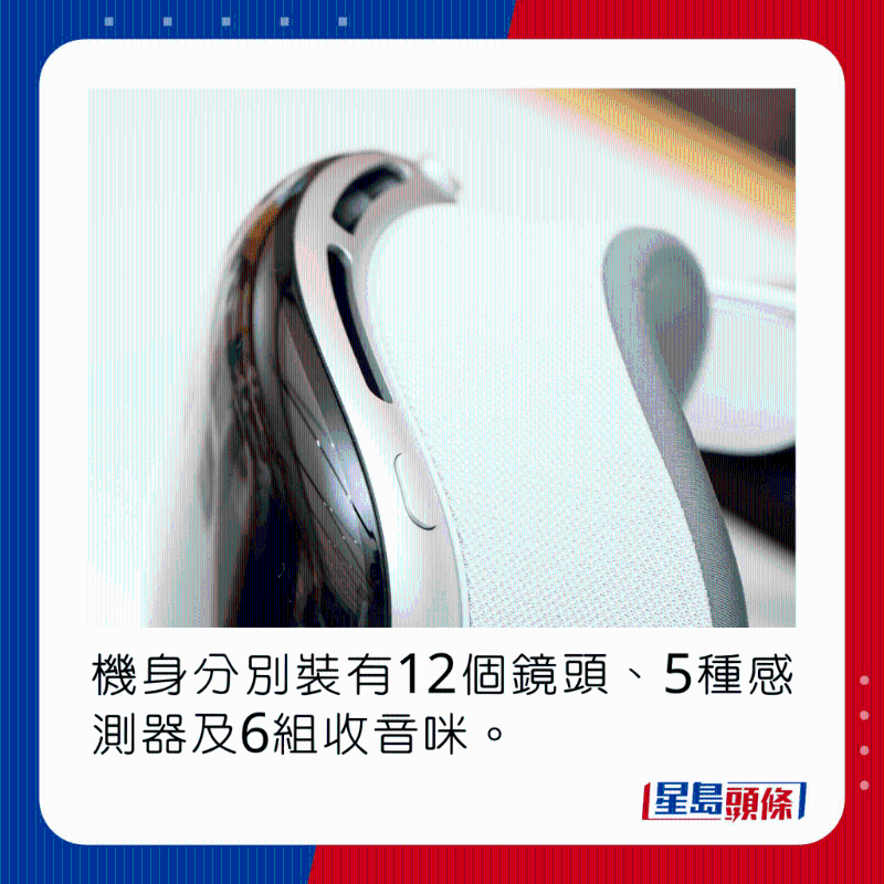 機身分別裝有12個鏡頭、5種傳感器及6組收音咪。