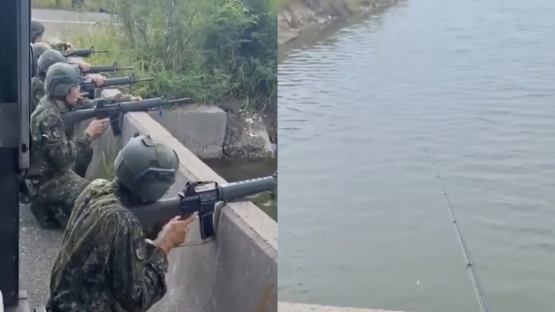 20日在臺(tái)南卻傳出有民眾釣魚釣到一半，身旁卻突然被軍人包圍