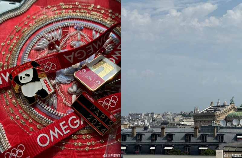 劉詩詩曬出在巴黎看奧運照片。 劉詩詩微博
