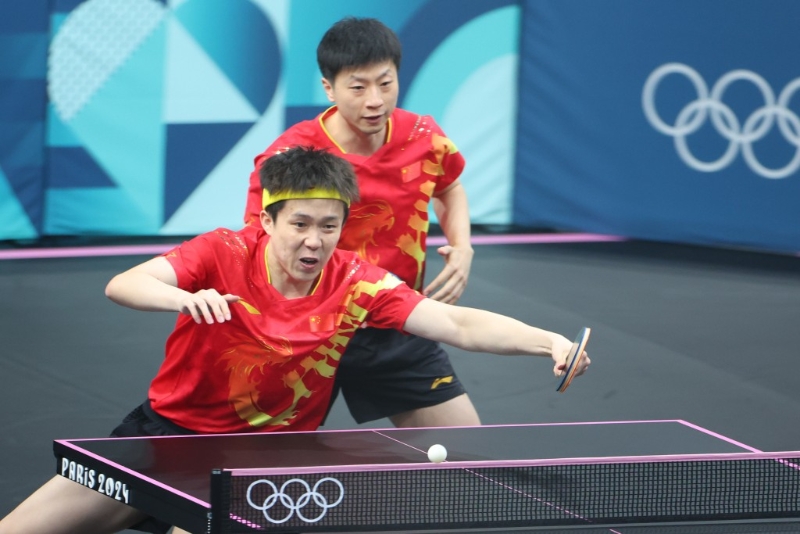 馬龍伙拍王楚欽打雙打，兩人合作十分出色。新華社