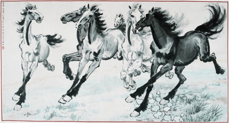 這幕呈現(xiàn)徐悲鴻先生最知名作品之一《群奔》。