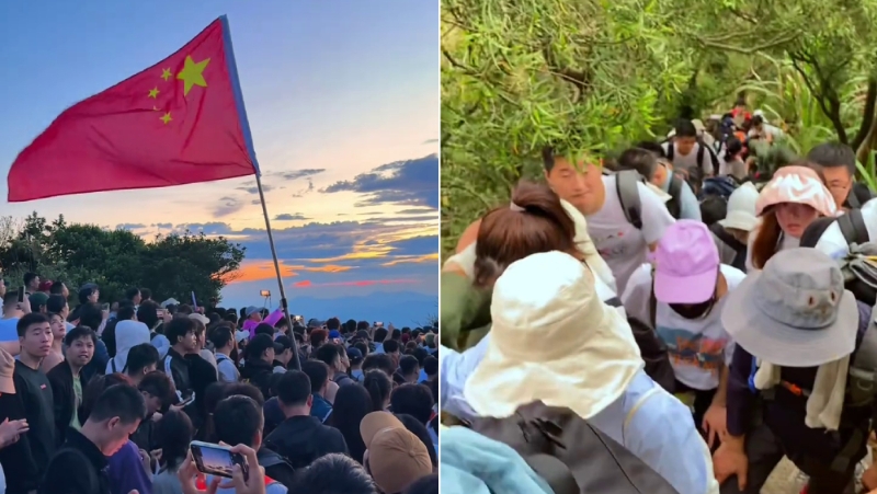 國(guó)慶假首日爬梧桐山睇日出人山人海，游客：腳都不知放哪兒。