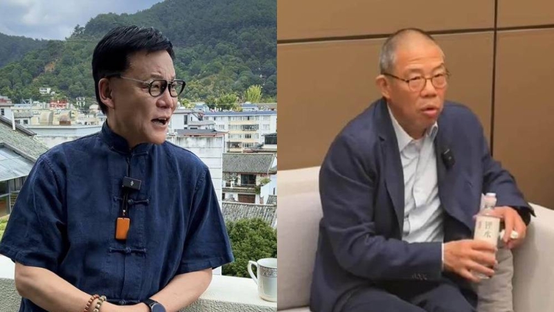 農(nóng)夫山泉鐘睒睒（右）稱“看不起直播帶貨的企業(yè)家”，當(dāng)當(dāng)網(wǎng)李國(guó)慶（左）回應(yīng)：“奮斗的人都值得尊敬”。