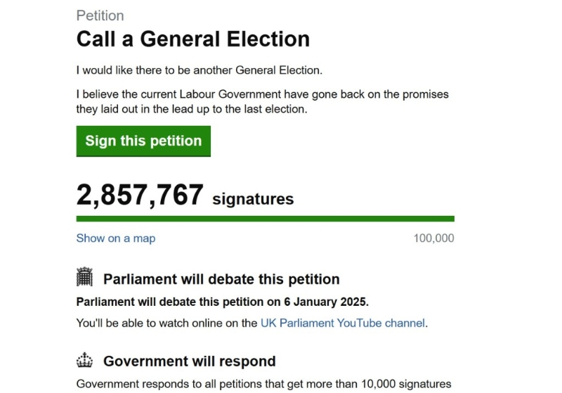 日前有英國人在國會(huì)官方網(wǎng)站發(fā)起聯(lián)署，要求提早大選，目前已有逾285萬人英國人簽署。