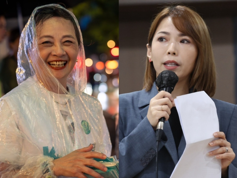 圖為創(chuàng)黨元老“大媽老司機”朱蕙蓉（左）、民眾黨立院團主任陳智菡（右）。
