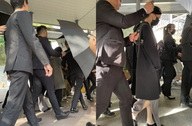 瓊瑤家人表情哀戚。