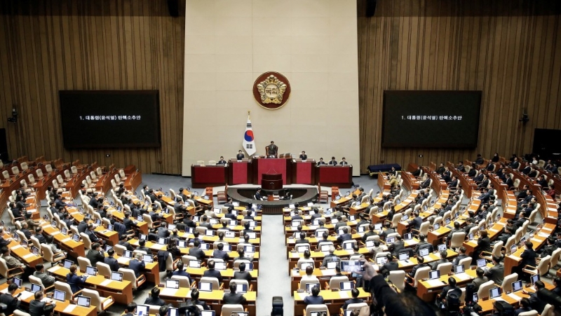 南韓國(guó)會(huì)2024年12月14日就第2次尹錫悅彈劾案表決。 路透社