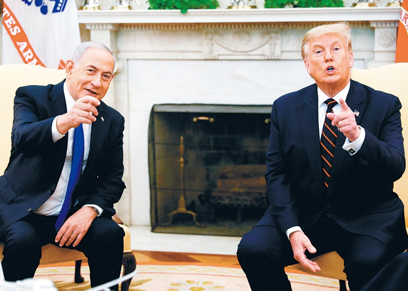 以色列總統(tǒng)內(nèi)塔尼亞胡與特朗普。