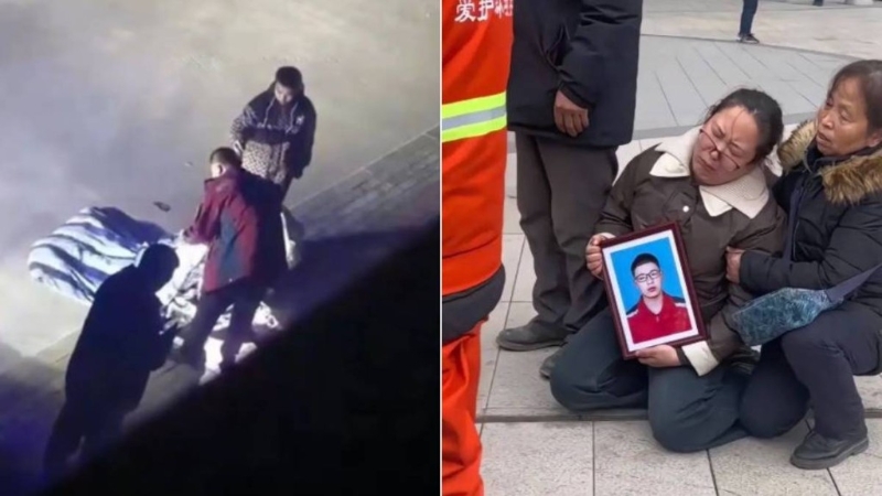 左圖為黨昶鑫被發(fā)現(xiàn)墜樓現(xiàn)場(chǎng)。