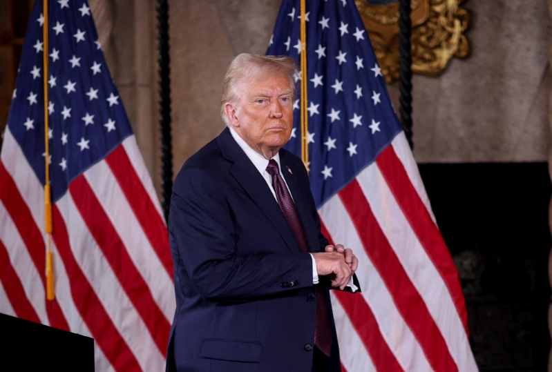 川普即將二度擔(dān)任美國總統(tǒng)，7日在佛州海湖莊園發(fā)表談話。（路透）