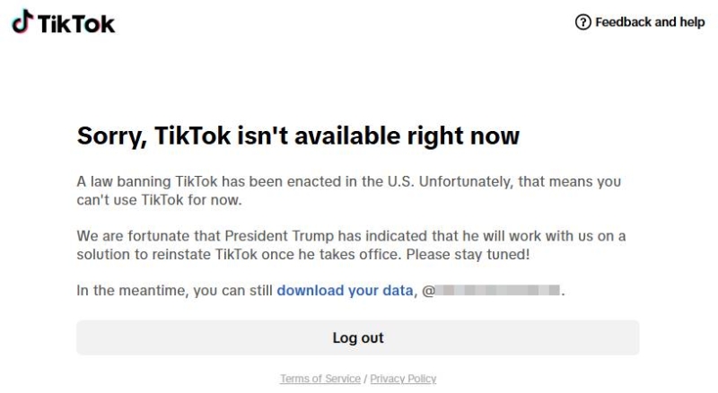 Tik Tok在美國已暫停服務(wù)。