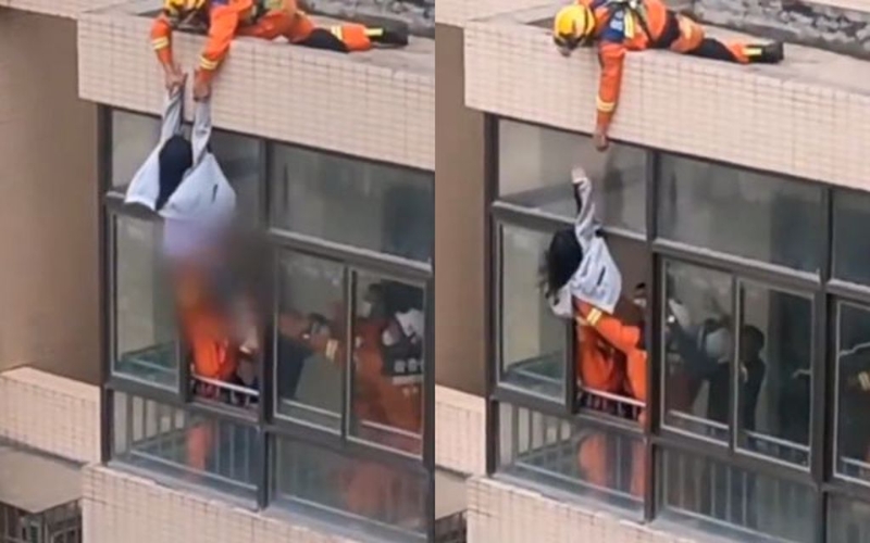 大陸有女子因失戀欲輕生，后來被消防人員營(yíng)救成功，但沒想到女子也和消防員于3個(gè)月后結(jié)婚了。（圖／翻攝自微博）