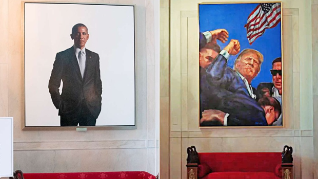 特朗普遇刺賤血握拳畫作，掛白宮當(dāng)眼位置