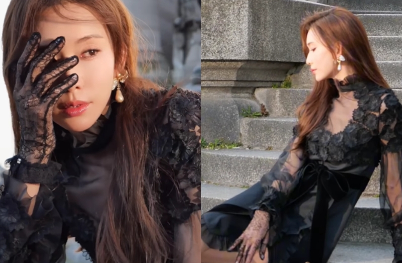 林志玲公開巴黎30秒片，黑紗透視洋裝50歲身材全看光。