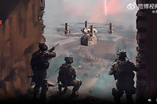 畫家筆下這款無(wú)人機(jī)的運(yùn)用場(chǎng)景。　央視