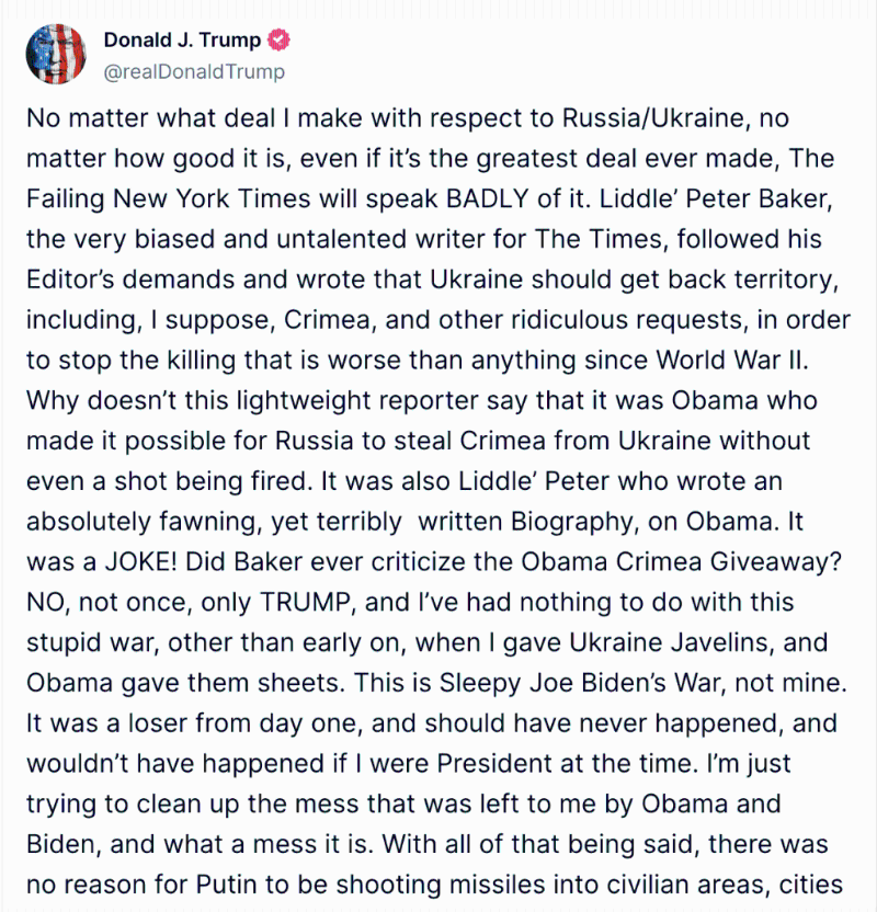 特朗普在社交平臺指普京並不想停止戰(zhàn)爭。