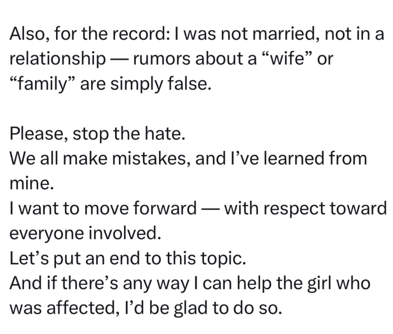 宙斯發(fā)文辯稱，視頻無露骨內(nèi)容，自己單身無子女。 X@ZenusCSGO2