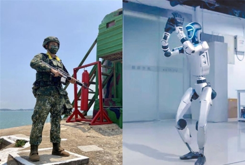 未來軍事，人類衛(wèi)哨可能由機器人所取代。左為金門烈?guī)Z守備大隊衛(wèi)哨。